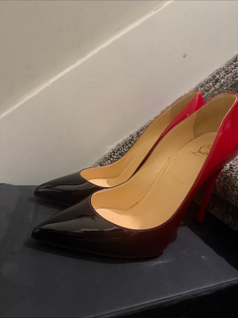 Christian Louboutin Black and Red Patent Pointed-Toe Stiletto Pumps